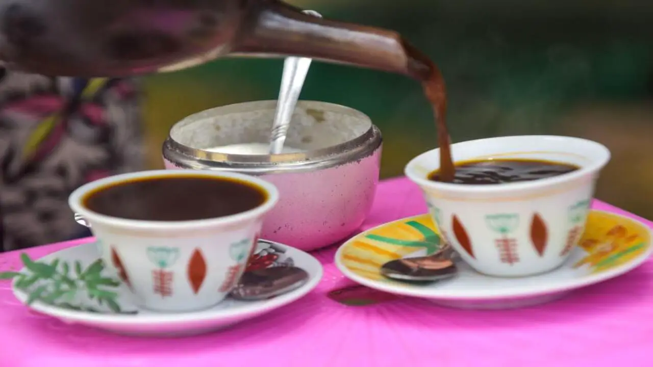 Serving And Enjoying Traditional Ethiopian Coffee